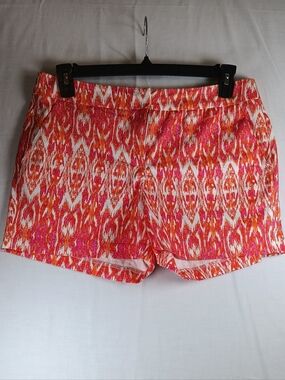 Willi Smith Pink & Orange Ikat Pattern High-Waist Shorts